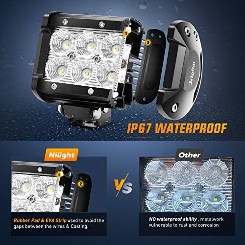 Nilight LED Light Bar 2PCS 18W Flood Off Road Lights 12V 5Pin Rocker Switch Wiring Harness Kit, 2 Years Warranty, Clear,White by Nilight - Image 7