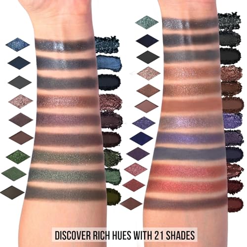 Black Smokey Eyeshadow Palette, Midnight Masquerade 21 Colors – Spectrum of Black Matte Shimmer Glitter Eye Shadow for Halloween Goth Makeup, Highly Pigmented, Talc Free