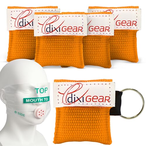 Image of Ever Ready First Aid CPR Mask for Pocket or Key Chain, CPR Emergency Face Shield with One-Way Valve Breathing Barrier for First Aid or AED Training, 5 Count - Orange