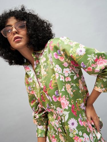 Image of SASSAFRAS Women Satin Floral Oversized Shirt