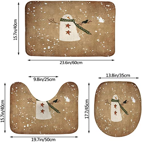 Badezimmerteppich-Set, 3-teilig, primitiver Schneemann, waschbare Badeteppiche, rutschfest, mit Rückenpolster, Konturteppich und Toilettendeckelbezug – Bild 3