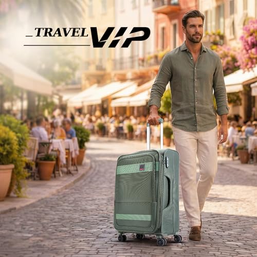 Image of VIP Triumph 8 Wheel Check-in (Medium Size) Soft Case Trolley Bag | TSA Lock | Expandable Polyester Luggage | 3 Year International Warranty | Anti-Theft Zipper | 69 CM Suitcase for Travel | Ivory Green
