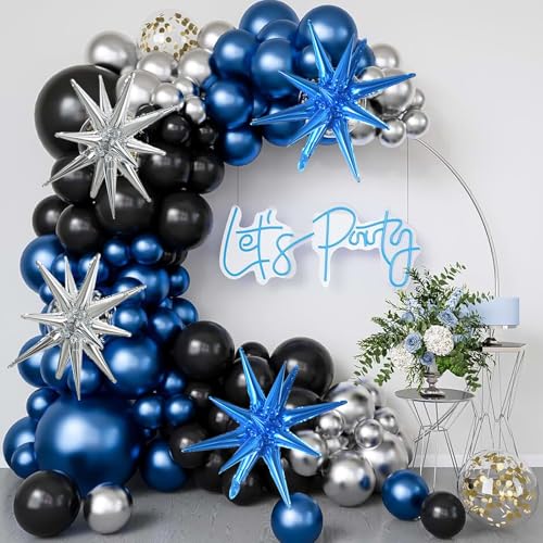Image of TONIFUL 8 Pcs Blue and Silver Explosion Star Foil Balloon Party Decoration | 22 Inch Large Mylar Star Balloon for New Year Christmas Winter Wedding Baby Shower 30th 40th Men's Birthday Party Decor