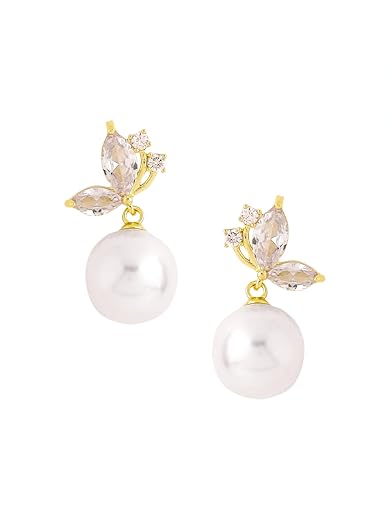 Yellow Chimes Fashion Hoop Women Earrings | Gold Plated White Pearls Hoops Earrings