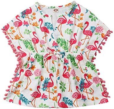 Toddler Baby Girls Cotton Linen Beach Dress Swimsuit Cover-up with Pompom Tassel Poncho Summer Clothes
