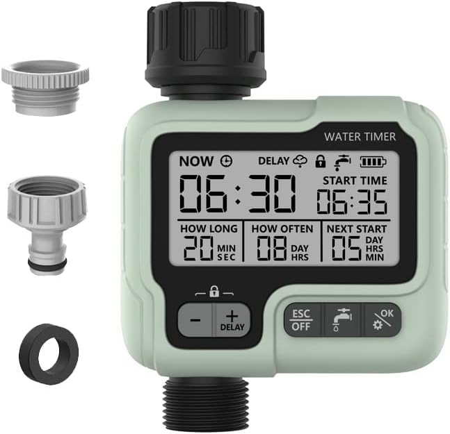 Temporizador de rociador, temporizador de agua para manguera de jardín, temporizador de manguera de agua programable al aire libre, modo de bloqueo