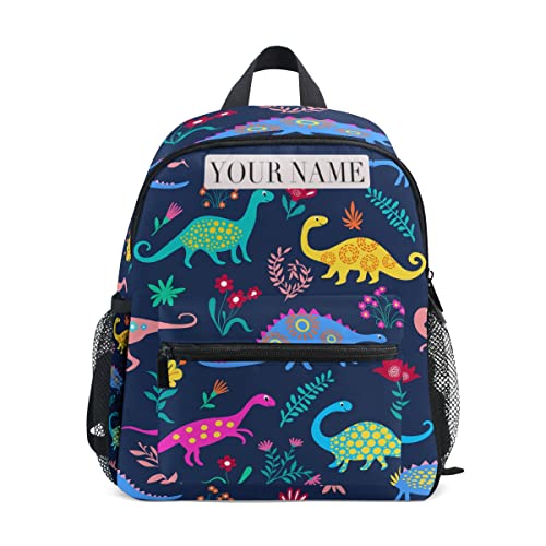 OREZI Custom Preschool Backpack with Chest Strap,Personalized Mini Toddler Backpack Daycare Toy Bag for Boys Girls,10 x 4x 12 InchesDinosaurs Cute Kids Pattern, Color Mixed