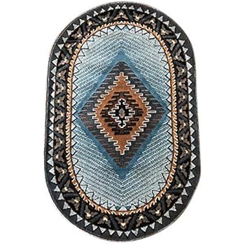 Amazon Com Southwest Oval Native American Area Rug Blue Brown Design C318 3 Feet X 4 Feet 7 Inch Kitchen Dining