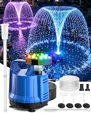 2-in-1 Pool Cover Pump with Fountain Lights, Submersible Water Pump Swimming Water Removal Pumps, Pond Pump and Fountain Pump Kit, Sump Pumps for Pool Draining, Auto Water Sensor, 16ft Hose-Deep Blue