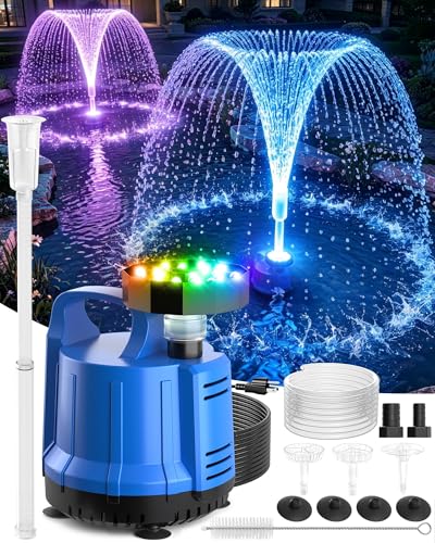 2-in-1 Pool Cover Pump with Fountain Lights, Submersible Water Pump