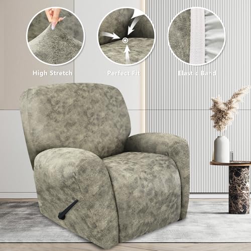 ANARACHON Recliner Chair Covers Leather Look, 4 Pieces Recliner Covers Non Slip, Soft Slipcovers for Large Recliners, Furniture Protector Washable for Pets (1 Seater, 03 Beige) by ANARACHON - Image 5