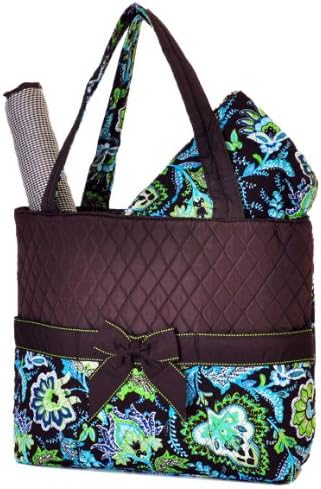 LarLar Oliff Floral Print Quilted 3pc Diaper Bag (Brown/Lime)