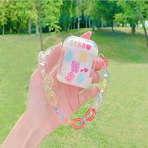 Sgvahy Cute Airpod Cases For Apple Airpods 1&2 Kawaii Clear Liquid Sequins Airpod Case Cover Silicone Protective Airpod Case 1St 2Nd Generation Wireless Charging Box With Color Chain (Bear) #TOP6