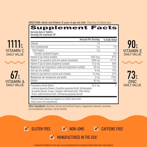 Airborne 1000mg Vitamin C Chewable Tablets with Zinc, Immune Support Supplement with Powerful Antioxidants Vitamins A C & E - (116 count bottle), Citrus Flavor, Gluten-Free - Image 5