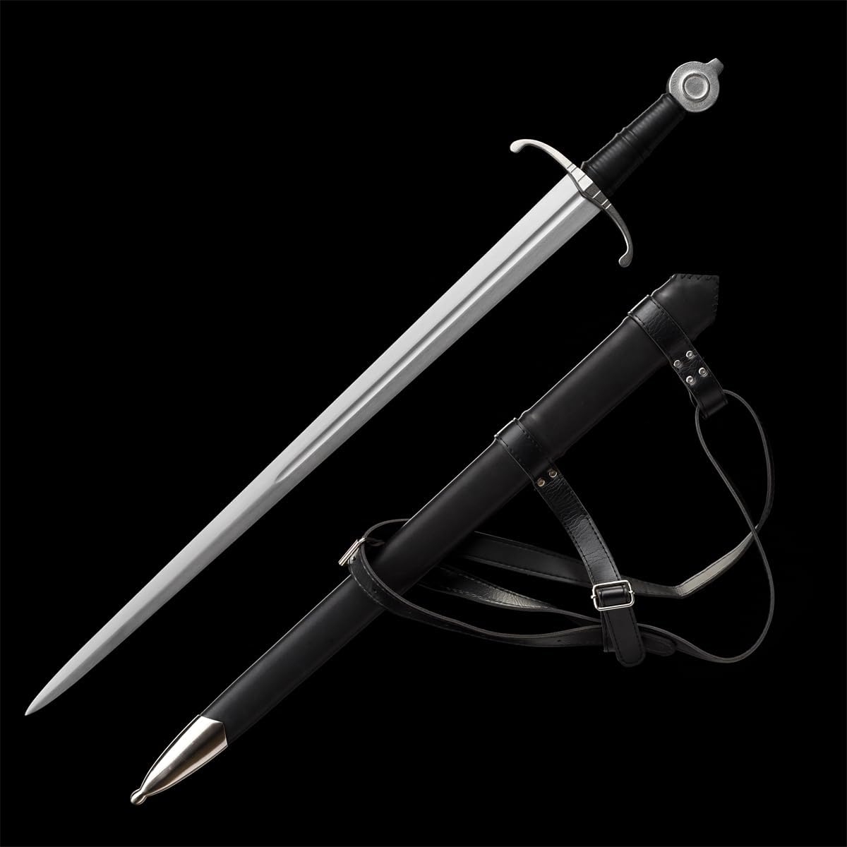 36inch Handmade Medieval Knight Real Viking Arming Sword Riveted Single-Handed Full Tang Hand and A Half with Black Scabbard/Sheath - Image 2