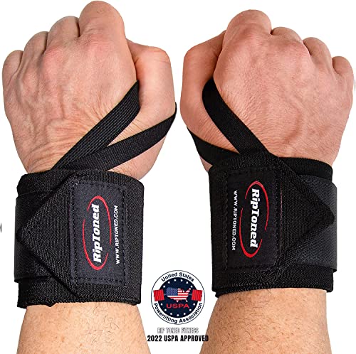 Rip Toned Wrist Wraps - 18" Professional Grade With Thumb Loops - Wrist Support Braces - Men & Women - Weight Lifting, Crossfit, Powerlifting, Strength Training (Black - Flex) #TOP7