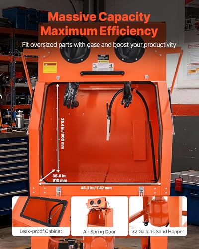 Image of VEVOR Heavy Duty Sandblasting Cabinet Kit with Pressurized Tank, Industrial-Grade Steel Sand Blasting Cabinet - with Dust Collector and Casters for Oversized Parts Surface Finishing, Rust Removal