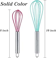 Vista 4 de Webake Juego de 4 batidores de silicona de 8 y 10 pulgadas, batidor de huevos, batidor de salsa de huevo con 6 alambres, batidor francés de acero