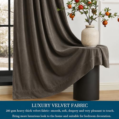 Image of Amazon Brand - Solimo Velvet Curtain Set of 1 (52x48 Inch) Plain Door & Window Curtains for Living Room & Bedroom |75% Light Blocking, Eyelet Curtains for Home Decor in Coffee Color (4 feet x 4 feet)