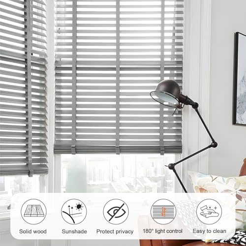 2" Slats Wood Blinds for Indoor Windows, Custom Wood Window Blinds, Wooden Venetian Horizontal Blinds & Shades for Indoor Windows, Office, Living Room, Bedroom