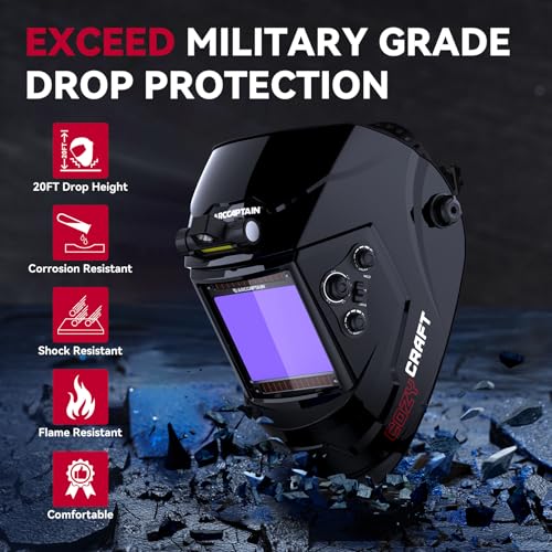 Image of ARCCAPTAIN Large View 3.94 inch x 3.66 inch True Color Auto Darkening Welding Helmet with Light, Solar Powered Welding Hood, 4 Arc Sensor Wide Shade 4 /5-9 /9-13 for Stick MIG TIG Cut,Glossy Black