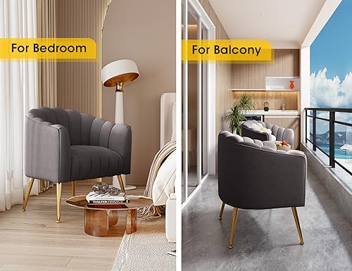 Image of Dewhut Oversized Pumpkin Couch Accent Chair, Modern Comfy Velvet Upholstered Barrel Chairs, Luxury Single Sofa Armchair for Living Room, Waiting Room, Office and Vanity, (Grey)