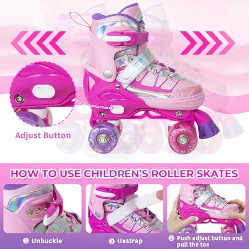 MammyGol Roller Skates for Kids Boys Girls, Adjustable Quad Skates with Light Up Wheels for Toddler Little Kids Ages 6-12, Beginners Outdoor Sports - image 4