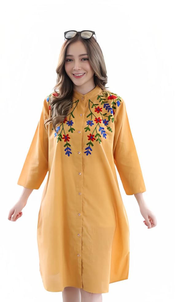 GenericCotton Embroidered Women Shirt Yellow Colour 1904