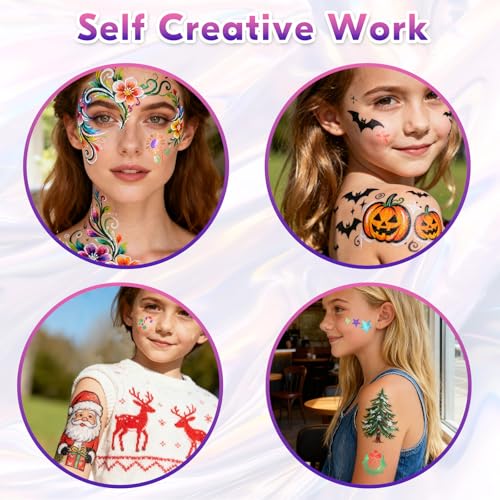 Gabizafia Temporary Tattoo Markers for Skin, 12 Metallic Body Markers + 183PCS Tattoo Stencils for Kids Adults Women Men Body Face Painting Marker Set, Cosmetic Tattoos Pens for School Show Party
