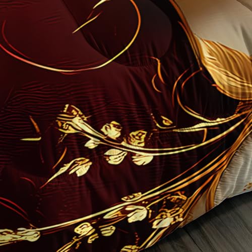 Image of AILONEN Rose Flower Comforter Queen Size with 2 Pillowcases,Luxury Red and White Bedding Set 3Pcs for All Season,Floral Romantic Theme Quilt Set for Home Decor