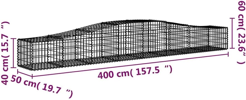 Gabion Basket Set of 3 Large Silver Galvanized Iron Rectangular Planter Boxes Outdoor Raised Garden Beds 157.5 x 157.5 x 23.6 in Modern Industrial Design for Patio Backyard Landscaping