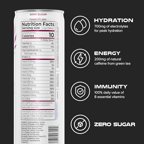 Image of PHX Hydration Energy Drink - 700mg Electrolytes, 200mg Natural Green Tea Caffeine, 100% Daily Value 8 Essential Vitamins - 12 oz Cans (12 Pack, Wild Berry)