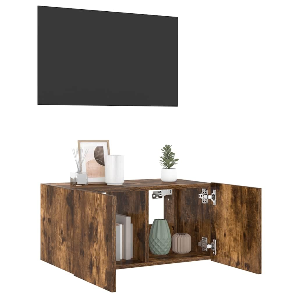 LED wandtv meubel smook eiken 60x35x31 cm hangende tv kast met RGB verlichting opbergkast voor woonkamer slaapkamer multimedia opslag