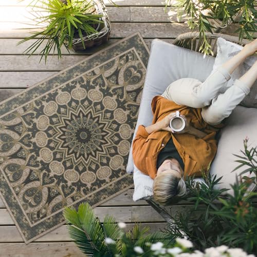 Tapis d'extérieur pour balcon et porche déco mandala bohème rectangle 60x90 - 3