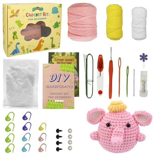 FJ Four Joys Crochet Kit for Beginners with Yarns, Hooks and Step-by-Step Video Tutorials, Creative Gift and Crochet Beginner Kit for Adults