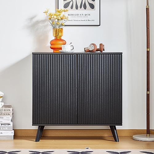 affeivul Black Accent Cabinet, Modern Accent Buffet Cabinet with Adjustable Shelves, Freestanding Sideboard with Double Doors, Accent Cabinet with 2 Doors for Hallway Entryway Living Room (Black)