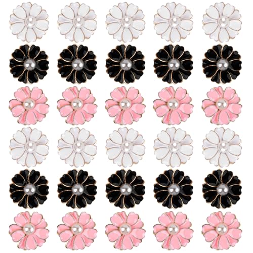 AUEAR, 30 Pack Pearl Buttons Enamel Flower Sewing Button Metal