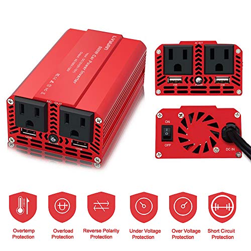 LVYUAN 500W Power Inverter for Vehicles DC 12V to 110V AC Car Plug Adapter Outlet Converter with 2 USB Fast Charging Ports and 2 AC Outlets Car Charger Adapter