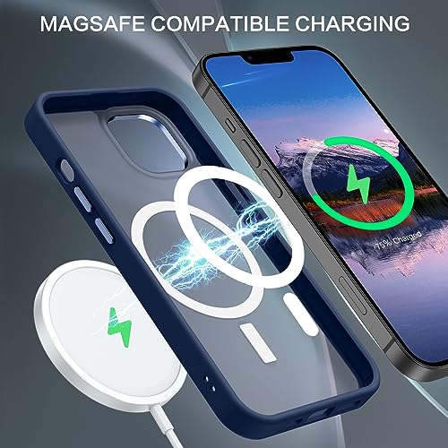 Image of BENTOBEN Magnetic for iPhone 13 Case & iPhone 14 Case [Compatible with Magsafe] Translucent Matte Phone Case iPhone 13 /14 Slim Thin Shockproof Women Men Protective Cover for iPhone 13 /14, Navy Blue