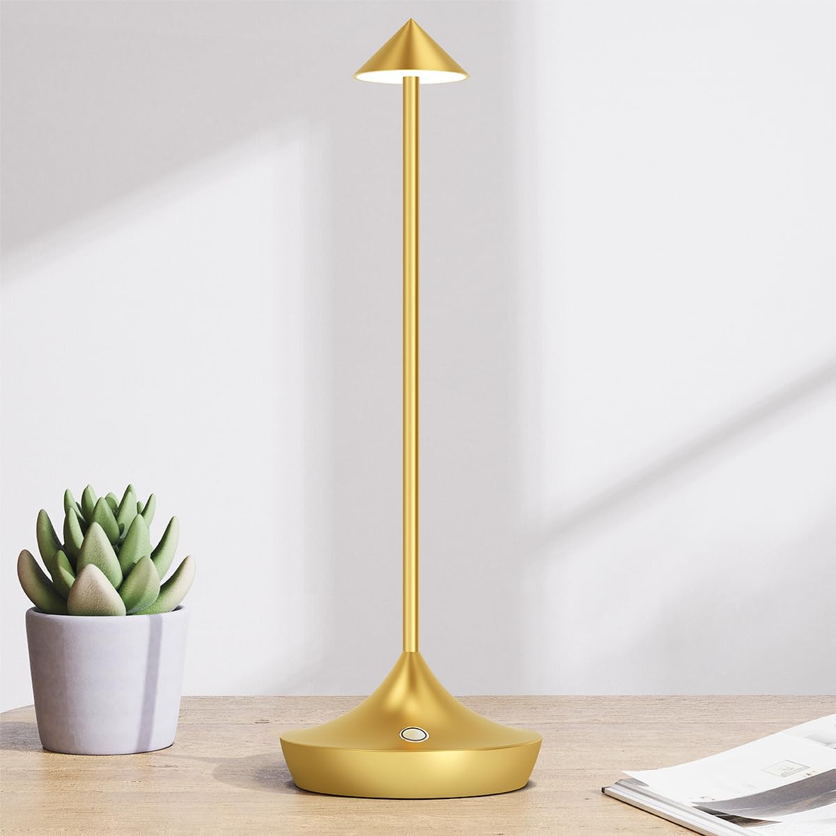 Hapfish Lampada da Tavolo Senza Fili LED, 6000mAh Lampada da Comodino Ricaricabile in Alluminio di Moda, Dimmerabile, Impermeabile, Luce Portatile Batteria per Ristorante Scrivania Esterno (Oro)