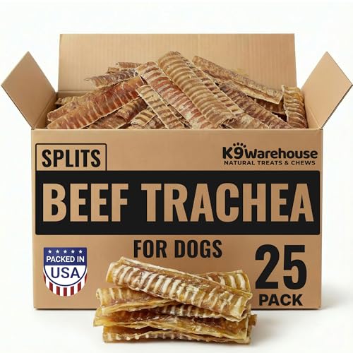 K9warehouse Trachea Dog Chews - Premium Beef Trachea for Dogs with Glucosamine & Chondroitin High Protein Digestible & Long-Lasting Dog Treats Supports Joint Health Packed in USA - 25 Count