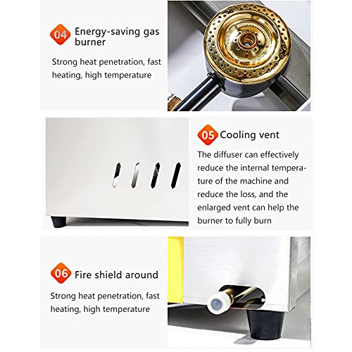 Frittierte Maschine Gasfritteuse mit großer Kapazität, LPG-Fritteuse aus Edelstahl für Privat- und Gewerbezwecke, einstellbare Feuerkraft, mit Körben und Deckeln, für Chips, Donuts, Fisch, k – Bild 7