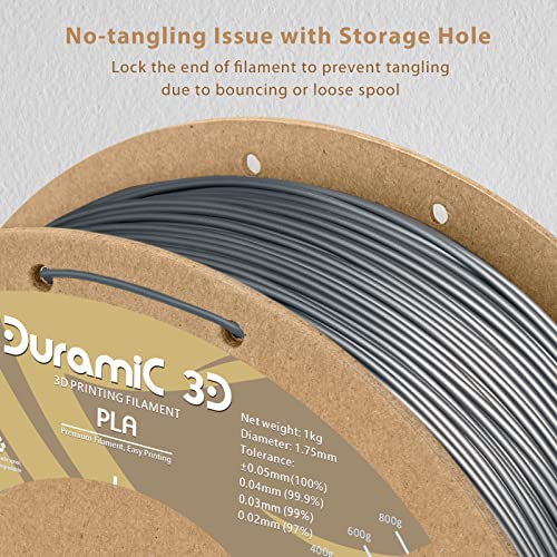 Image of DURAMIC 3D PLA Filament Basic for 3D Printer Neatly Wound Easy Printing | 3D Printing Filament 1.75mm, Dimensional Accuracy + /- 0.02 mm, Fit Most FDM 3D Printers 1KG PLA Silver
