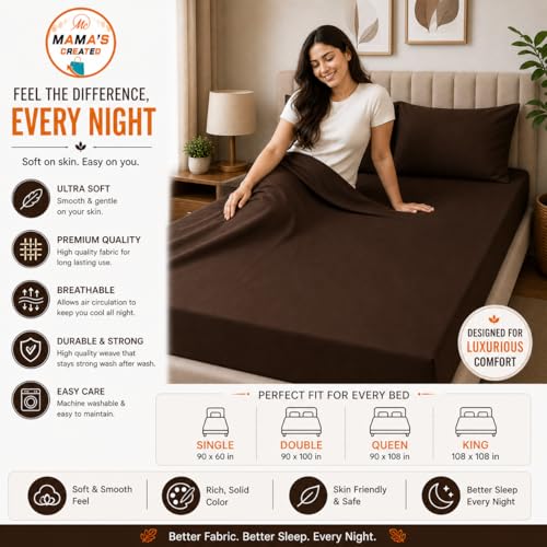 Image of Double Size Bed Sheet - 600 Thread Count Single Flat Sheet Only - Long Staple Egyptian Cotton Top Sheet Wrinkle & Fade Resistant - Chocolate