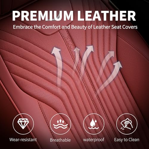 Image of FLORICH Leather Car Seat Covers Luxury Front Car Seat Cover Automotive Car Seat Covers Waterproof Car Seat Protector Cushion Universal Fit for Most Cars Trucks SUV, Red