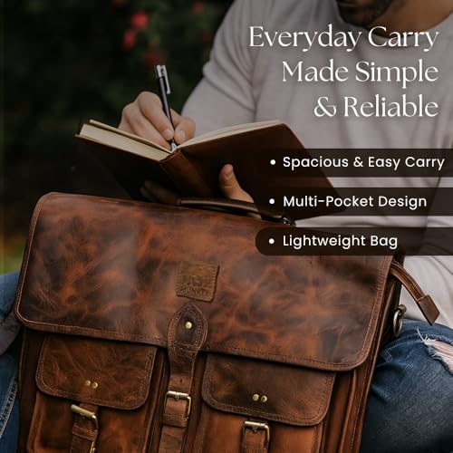 Image of Leather Messenger Bag for Men, 16 Inch Laptop Crossbody,Vintage Brown Handmade Leather Shoulder Briefcase Bag for Men, Full Grain Business Briefcase for Office,Work Travel
