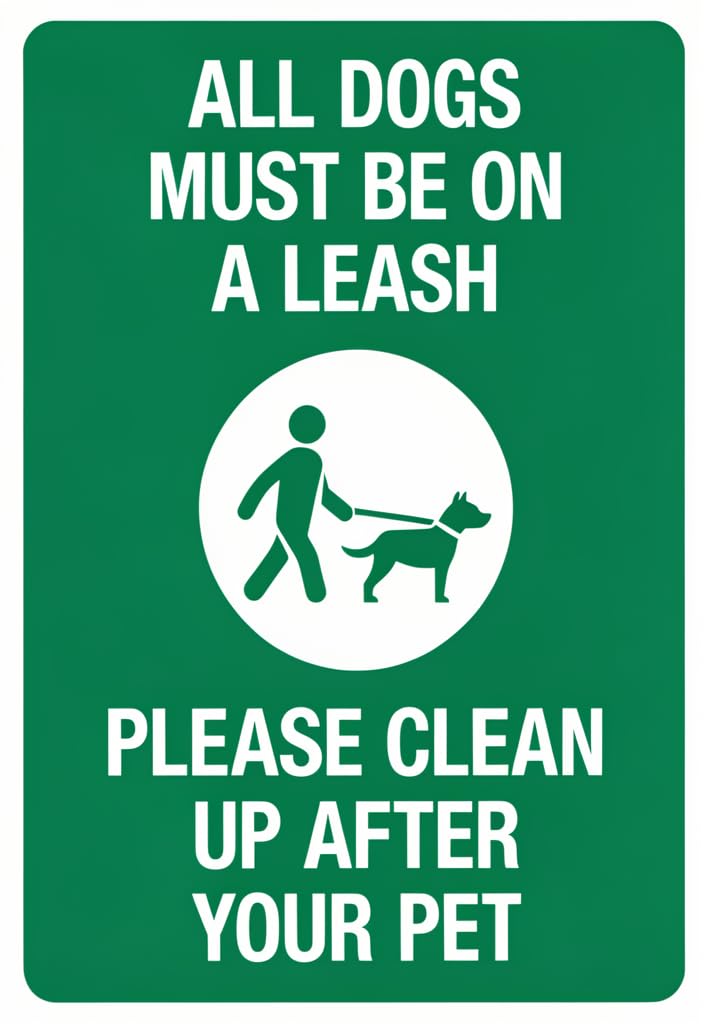 peiyeety 12x8 Inch Metal Tin Sign All Dogs Must Be on a Leash – PleaseUp After Your Pet Green & White Wall Plaque, Dog Leash Reminder for Yard, Park, Porch, Home Decor & Gift