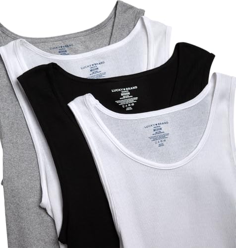 Lucky Brand Mens Tank Top Undershirt - 4 Pack Breathable Cotton Mens Undershirts - Tagless Sleeveless Shirts for Men (S-XL)3