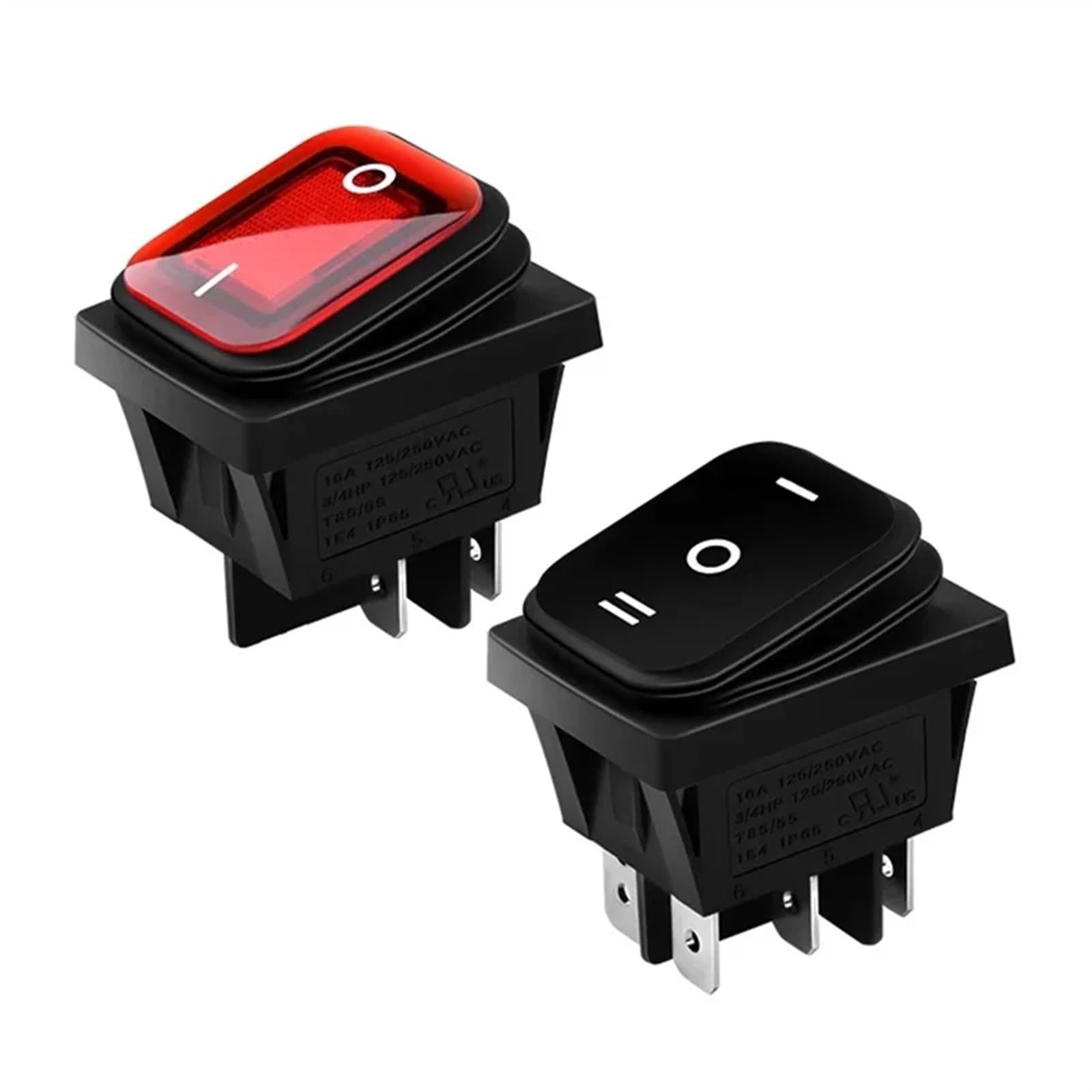 Wodoodporny przełącznik kołyskowy 12 V, 4-pinowy, 6-biegunowy, 16 A, 250 V, 30 x 22 mm, czerwone światło LED, 220 V, KCD4-201, DPST, 5-częściowy (6PIN LED żółty 220V)