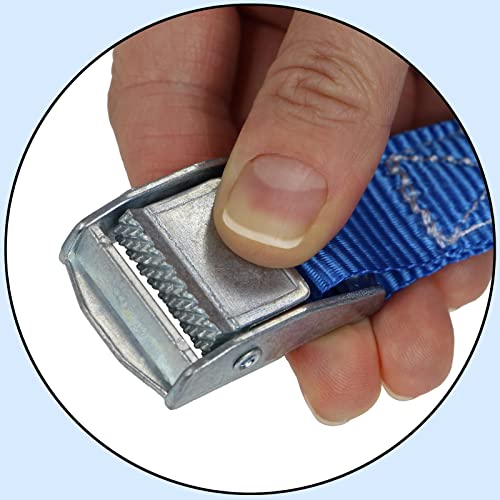Zurrgurt Spanngurt belastbar bis 250 kg DIN EN 12195-2 Befestigungsgurt Klemmverschluss Befestigungsriemen blau Verschiedene Längen Stückzahlen, 4er Pack 2.5 cm x 2.5 m